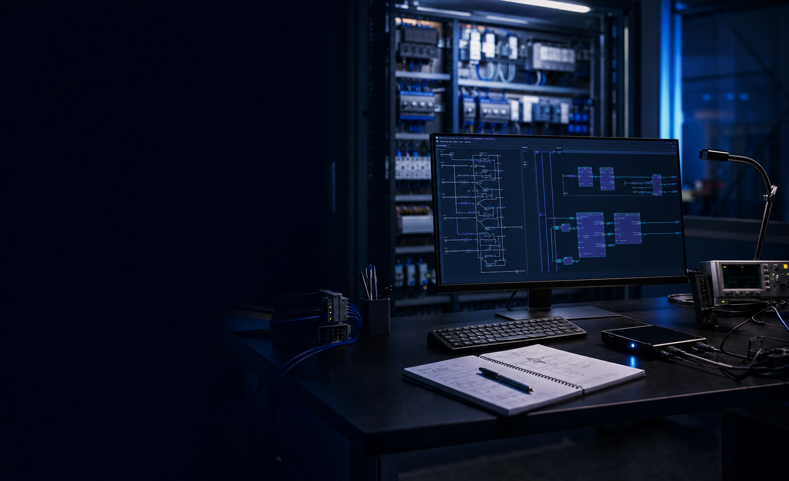 Puesto de ingeniería para diseño eléctrico y programación industrial